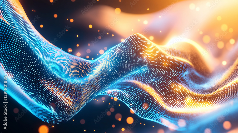 Poster vibrant abstract background featuring flowing waves of blue and orange light, creating dynamic and e