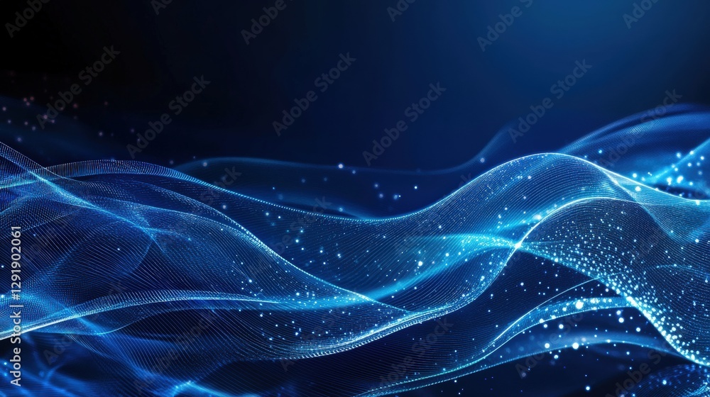 Poster blue wave pattern on a black background creating a striking visual contrast and dynamic flow