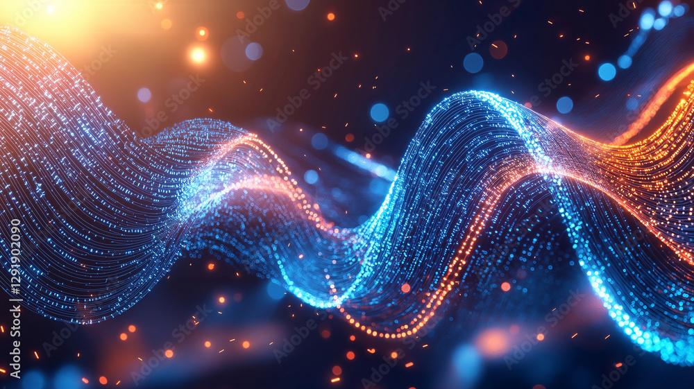 Poster vibrant abstract background featuring flowing waves of blue and orange light, creating dynamic and e