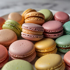  Colorful Macarons on White Plate
