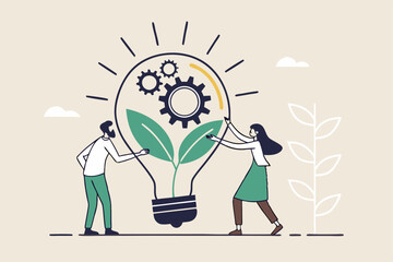 ESG, Environmental, Social and Corporate Governance, company responsibility to care world environment and people concept, business people touch light bulb with seedling green plant and governance gear