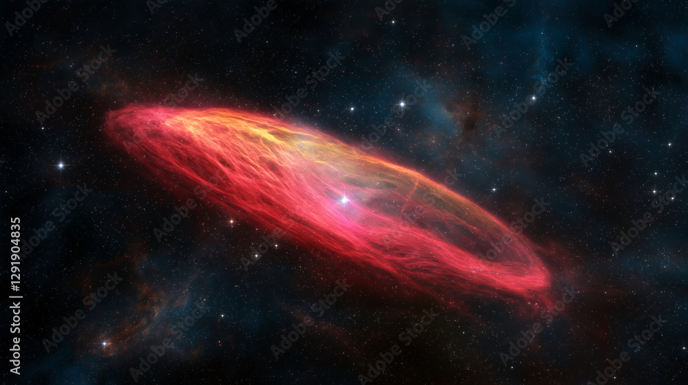 Poster vibrant red nebula swirls through vast expanse of space, showcasing intricate patterns and glowing c