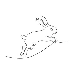 Continuous Line Drawing of a Leaping Hare, Bunny Rabbit Illustration