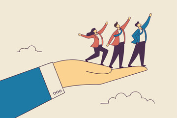Company culture or employees sharing the same value, goals and attitude to make up organization and corporate success concept, business people employees pointing to the same goal in company hand.