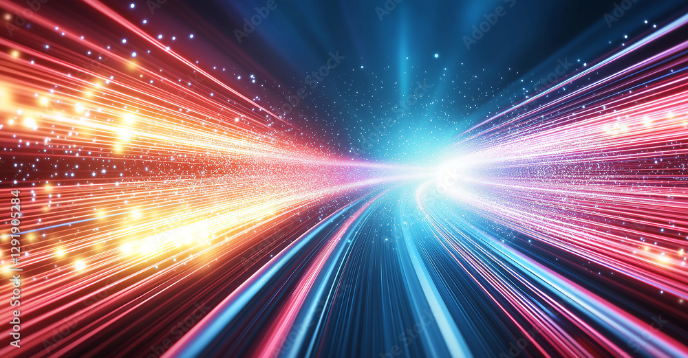 Poster vibrant abstract background with glowing light beams and dynamic motion. image features bright color