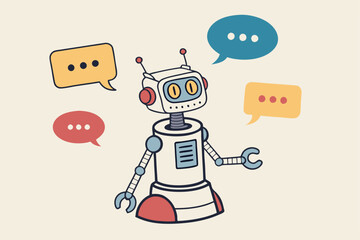 Chatbot online service to answer questions with machine learning or AI artificial intelligence, NLP neural language processing concept, smart robot talking with speech bubble, dialog on conversation.