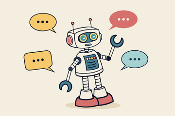 Chatbot online service to answer questions with machine learning or AI artificial intelligence, NLP neural language processing concept, smart robot talking with speech bubble, dialog on conversation.