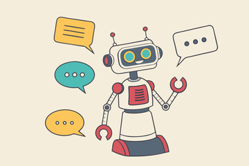 Chatbot online service to answer questions with machine learning or AI artificial intelligence, NLP neural language processing concept, smart robot talking with speech bubble, dialog on conversation.