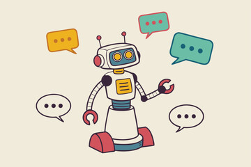 Chatbot online service to answer questions with machine learning or AI artificial intelligence, NLP neural language processing concept, smart robot talking with speech bubble, dialog on conversation.