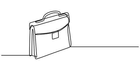 Minimalist Office bag continuous one lie art drawing illustration, Briefcase as one line continuous outline vector illustration. Line art business briefcase isolated on white background  in minimal. 