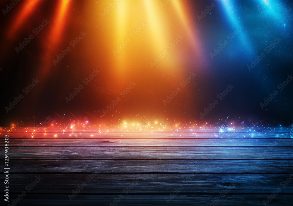 Poster vibrant abstract background with rays of light and sparkling effects, creating dynamic atmosphere. p