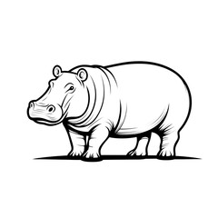 Obraz premium Playful Hippo Line Art | Minimalist Wildlife PNG