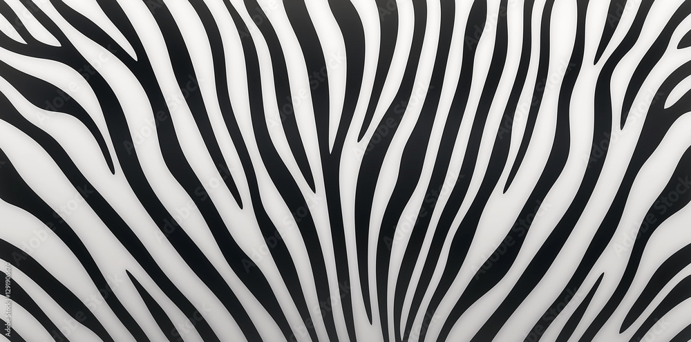 Poster black and white zebra fur pattern, seamless texture with flowing lines, creates striking visual effe