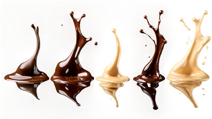 Variety of Realistic Melted Chocolate Splashes with Velvety Texture and Clean Edges