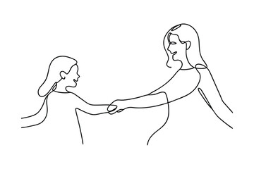 Oneline drawing, mother, daughter, holding hands, joyful, playful, connection, bond, love, family, h