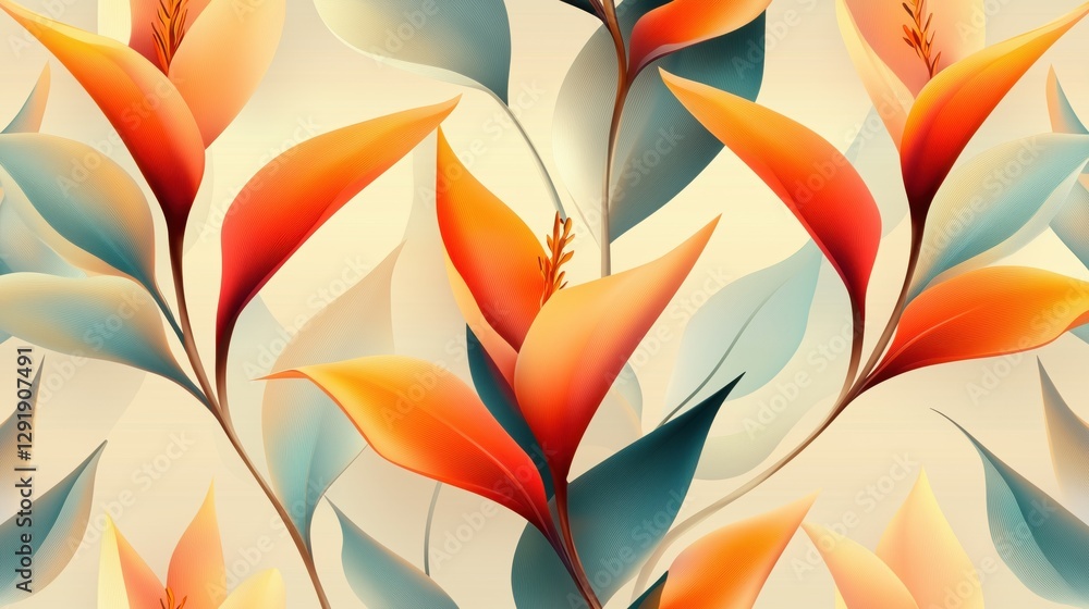 Poster colorful botanical design featuring vibrant leaves and soft backgrounds with intricate details and s