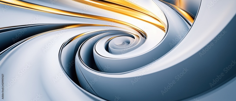 Poster spiral pattern of metallic curves and shiny lines in modern design with a golden accent