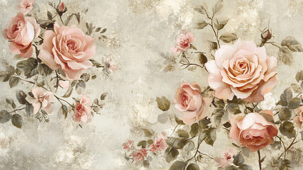 Vintage floral wallpaper with delicate rose patterns
