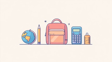 Back to school supplies, flat design illustration, school items, organized