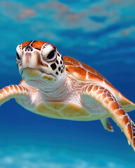 Fototapeta premium sea turtle swimming through crystal clear water, symbolizing ocean life and beauty