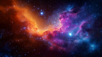 Vibrant nebula with orange, purple, and blue hues in deep space, showcasing stars and cosmic clouds. stunning celestial scene that evokes wonder and exploration