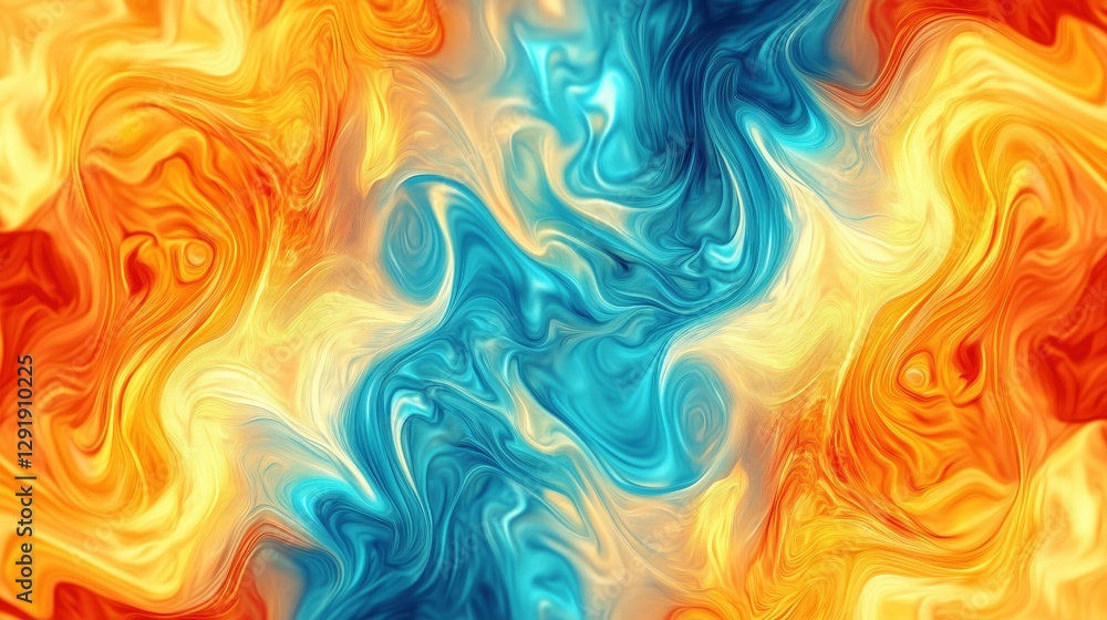 Poster colorful abstract art with vibrant orange, yellow, blue, and swirling patterns creating a dynamic vi