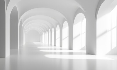 Obraz premium Serene White Architectural Corridor: A Study in Light and Space