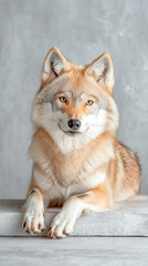 majestic wolf with thick coat and piercing eyes, symbolizing wilderness and strength