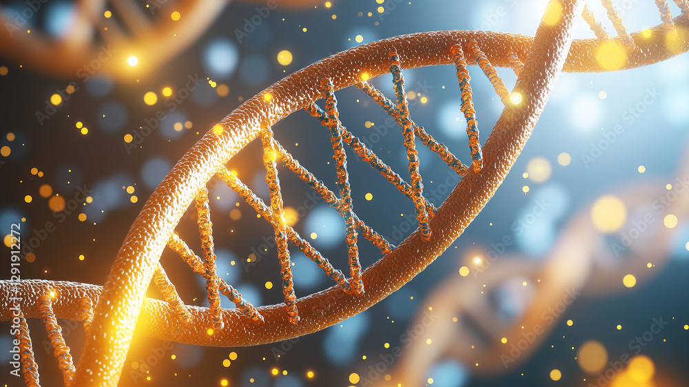 Poster detailed and vibrant depiction of double helix dna structure, showcasing intricate patterns and glow