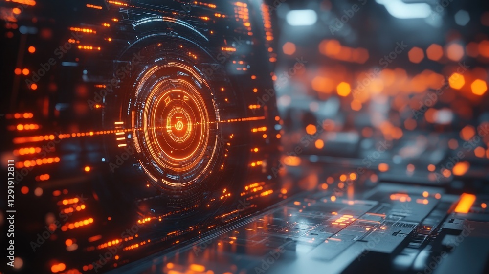 Poster futuristic hud display in a spaceship cockpit with glowing orange interface