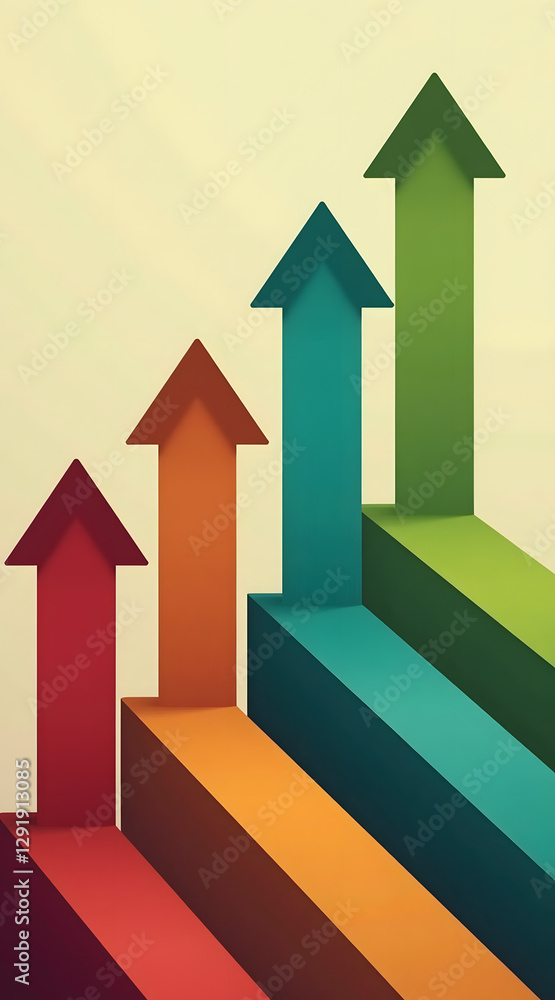 Poster colorful arrows ascend on a gradient background, representing growth and progress in various sectors