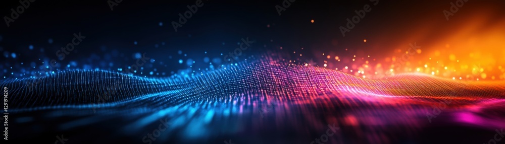 Poster abstract technology background featuring glowing lines and dots with a modern design aesthetic