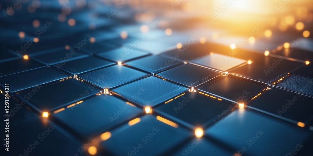 Aufkleber reflective tiles with glowing lights creating a modern ambiance in a dark environment at twilight