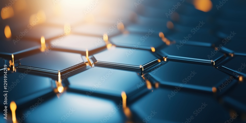 Aufkleber hexagonal pattern of metal surfaces reflecting light in a futuristic setting with a warm glow