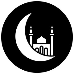 Moon and Mosque Black Circle Icon