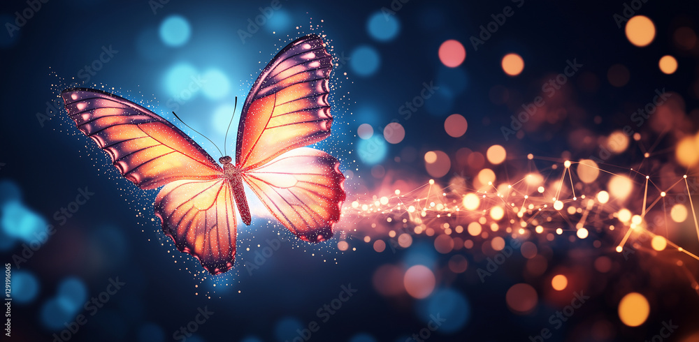 Aufkleber vibrant digital butterfly with glowing particles and colorful background creates mesmerizing visual 