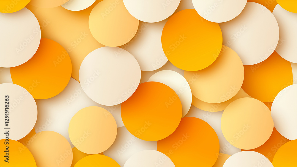Poster bright and vibrant abstract background featuring overlapping circles in shades of orange and cream, 