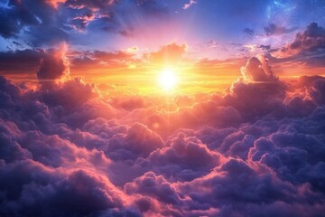 Fototapeta premium Glowing sunset peeking through storm clouds .