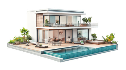 Modern Luxury Villa with Swimming Pool and Terrace isolated on transparent background