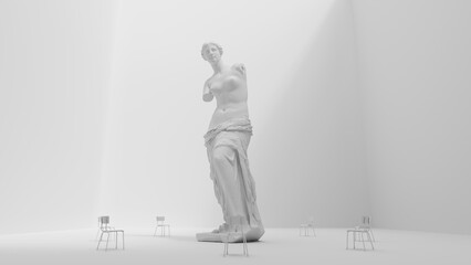 Venus de milo chairs white marble sculpture statue minimalism white art installation 3D illustration