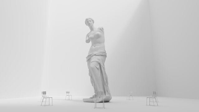 Venus de milo chairs white marble sculpture statue minimalism white art installation 3D illustration