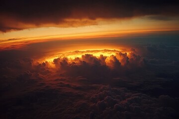 Fototapeta premium Glowing sunset peeking through storm clouds .