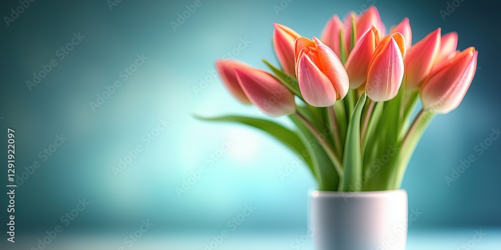 Poster beautiful tulips in a vase with springtime charm and copy space for your message