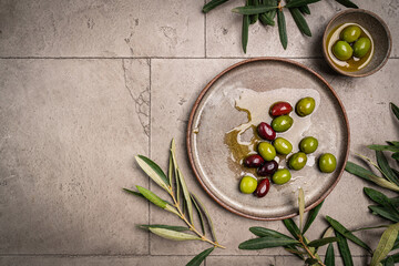Green and black olives