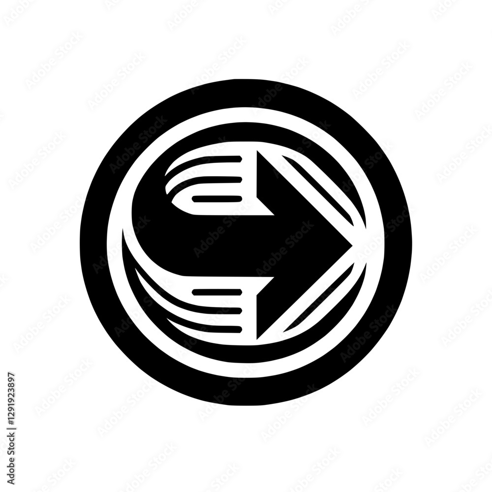Poster icon of a circular arrow with forward motion, symbolizing direction and transition