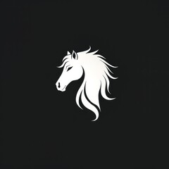 Elegant white horse profile with flowing mane on black background