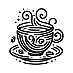 Stylized icon of a steaming coffee cup, symbolizing warmth and comfort