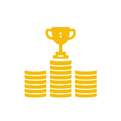 Icon of a trophy on a stack of coins, symbolizing achievement and success