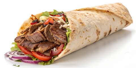 Delicious Turkish Doner Kebab Isolated on White Background