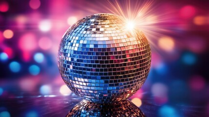 Mirror ball poster featuring a sparkling disco ball reflecting colorful lights at a lively party atmosphere
